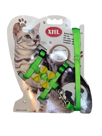 Pechera c/ Correa para Gato con dos moños