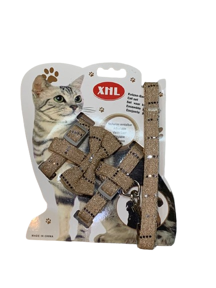 Pechera c/ Correa para Gato con Moño y brillos
