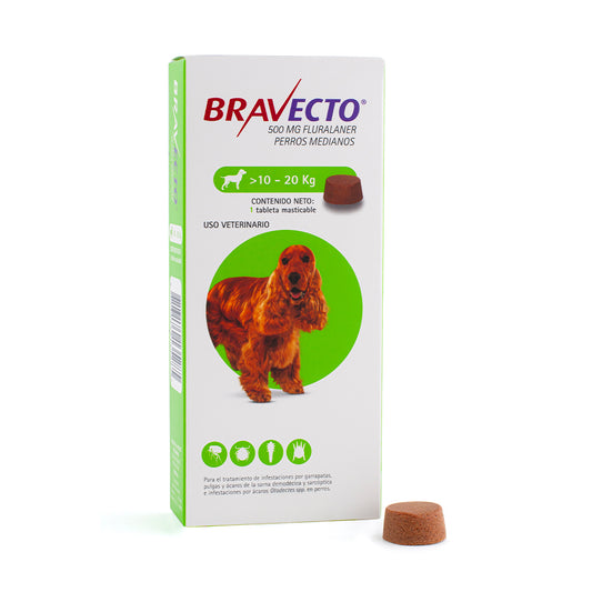 BRAVECTO 3 MESES PARA PERROS 10–20 KG | ADIÓS PULGAS Y GARRAPATAS