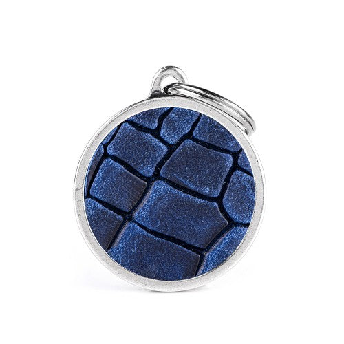 PLACA DE IDENTIFICACION EN FORMA DE CIRCULO GRANDE BRONX CUERO AZUL TUCSON