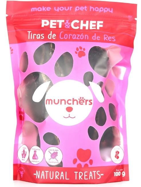 PREMIOS DESHIDRATADOS MUNCHERS TIRAS DE CORAZÓN DE RES