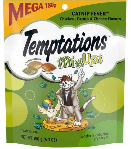 PREMIOS PARA GATO TEMPTATIONS MIX UPS POLLO, CATNIP Y QUESO 180G