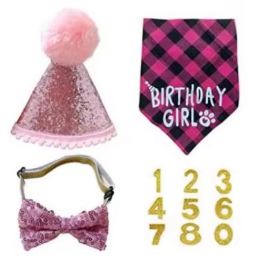 SET CUMPLEAÑOS PARA MASCOTAS GORRO, BANDANA Y GORRO