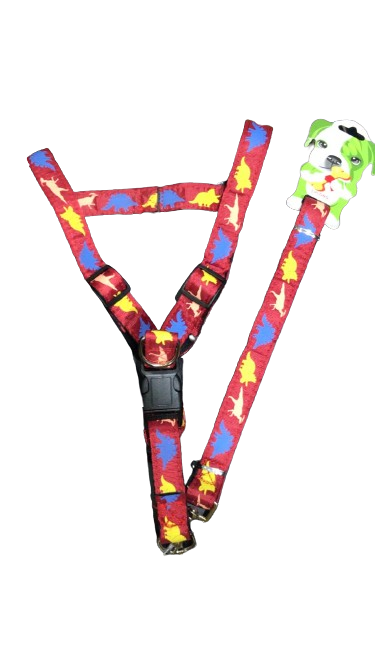 PECHERA P/PERRO ESTAMPADO DE DINOSAURIOS CON CORREA