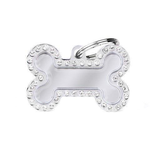 PLACA DE IDENTIFICACION CON BRILLANTES GLAM COLOR ROSA