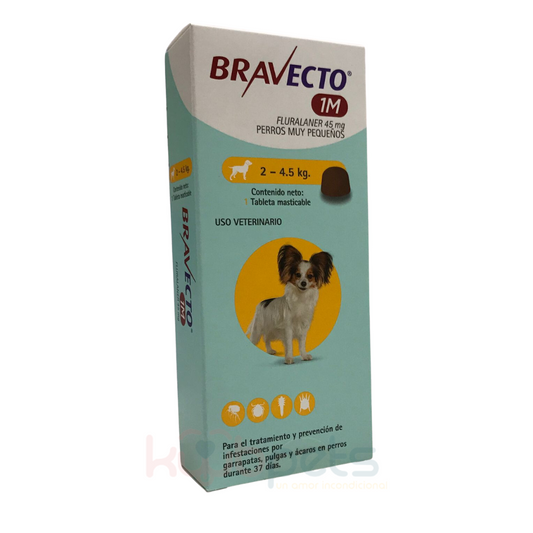 BRAVECTO 1 MES PARA PERROS 2-4.5KG | ADIÓS PULGAS Y GARRAPATAS