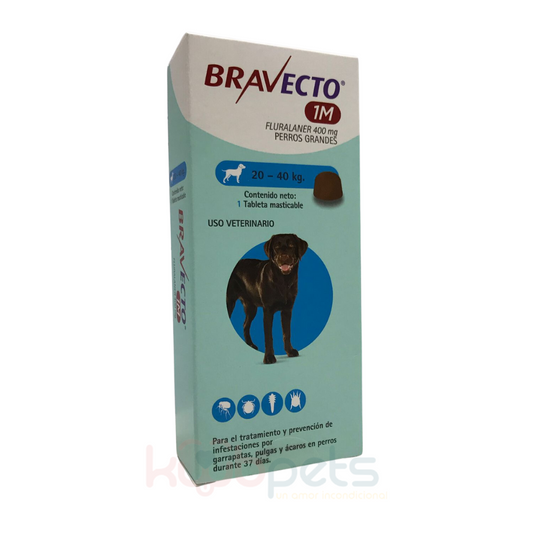 BRAVECTO 1 MES PERROS 20-40KG | ANTIPULGAS Y GARRAPATAS EFECTIVO