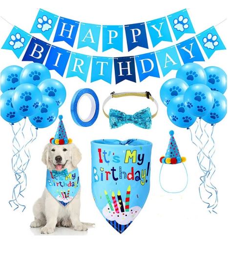 Decoración de feliz cumpleaños para mascotas, sombreros de disfraz para perros, Bandana con lazo, pañuelo para el cuello, paliacate, pancartas, accesorios para mascotas