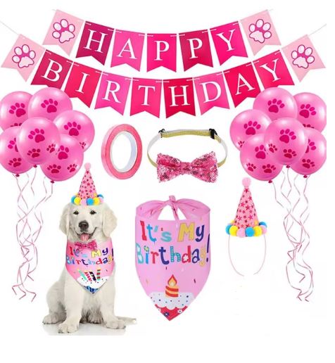 Decoración de feliz cumpleaños para mascotas, sombreros de disfraz para perros, Bandana con lazo, pañuelo para el cuello, paliacate, pancartas, accesorios para mascotas