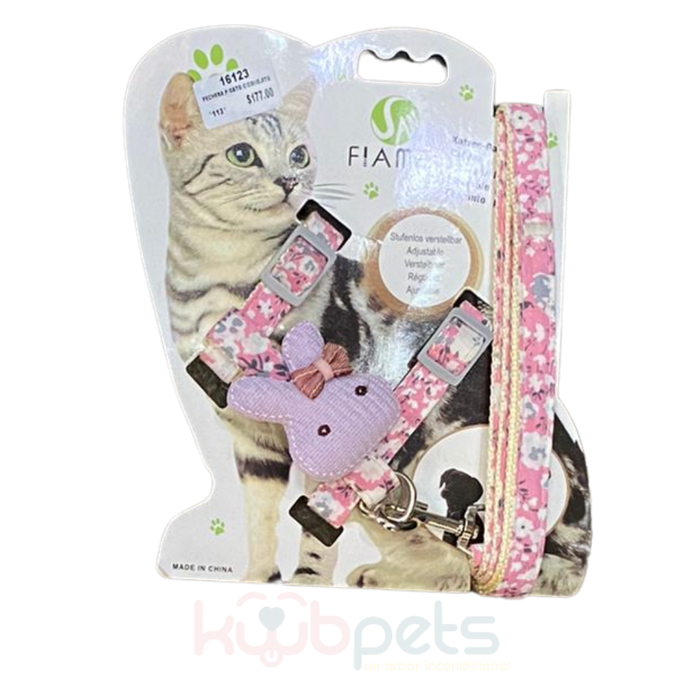 Pechera c/ Correa para Gato con Adorno Conejo Ajustable