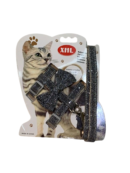 Pechera c/ Correa para Gato con Moño y brillos