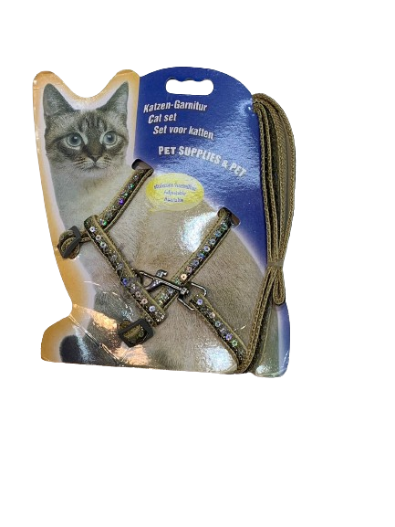 Pechera c/ Correa para Gato con Brillos
