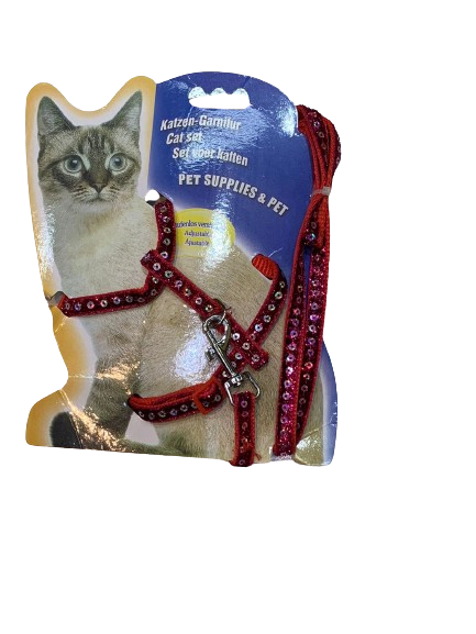 Pechera c/ Correa para Gato con Brillos
