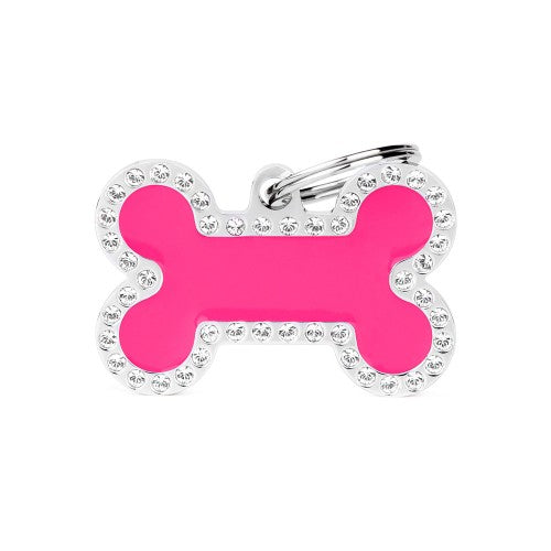 PLACA DE IDENTIFICACION CON BRILLANTES GLAM COLOR ROSA