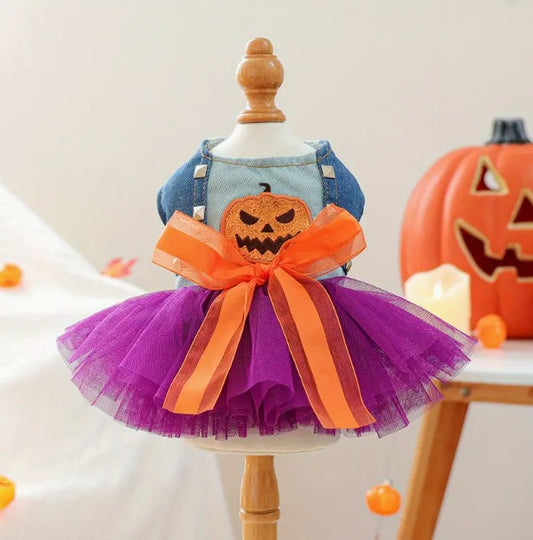 VESTIDO CON CHALECO DE CALABACITA PARA PERRO DE HALLOWEEN