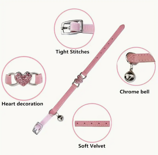 COLLAR DE GAMUZA PARA GATO COLOR ROSA