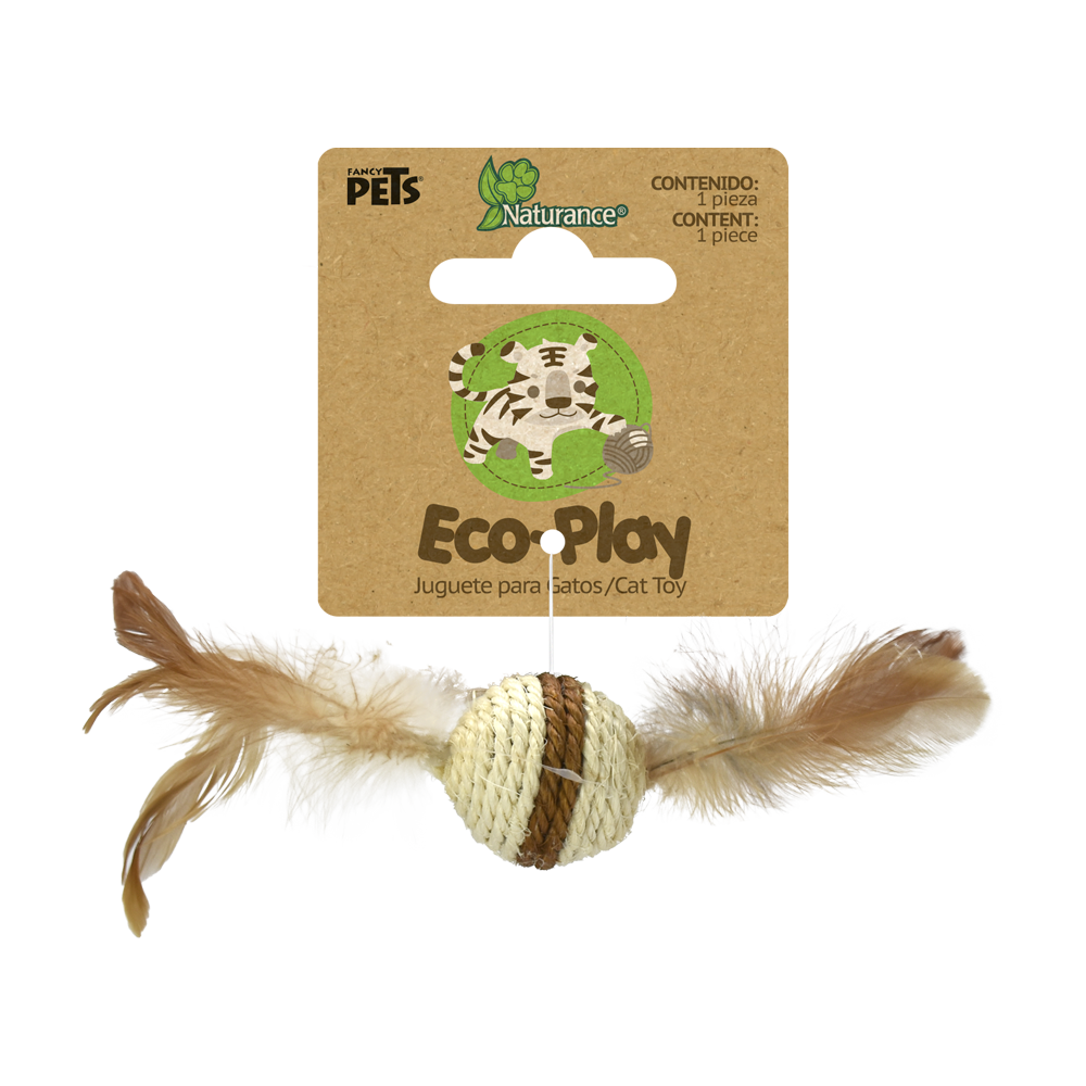 Juguete p/Gato Bola con Plumas Ecoplay