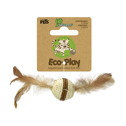 Juguete p/Gato Bola con Plumas Ecoplay