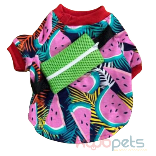 PLAYERA PARA PERRO CON MOCHILA ESTAMPADO SANDIA