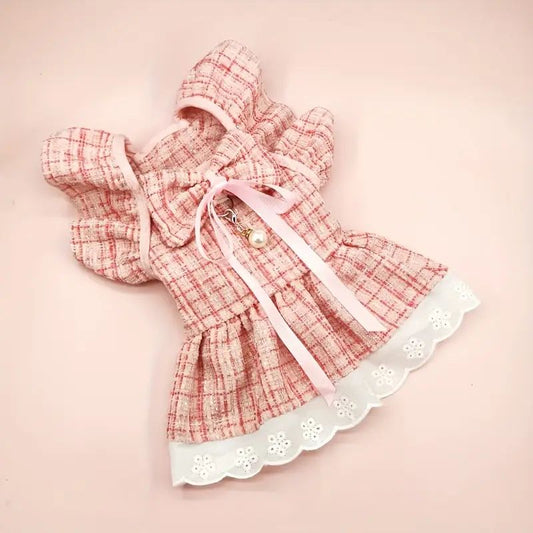 VESTIDO COLOR ROSA TWEED CON MOÑO
