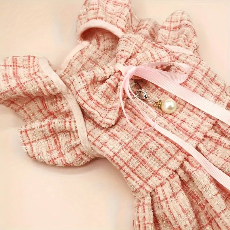 VESTIDO COLOR ROSA TWEED CON MOÑO