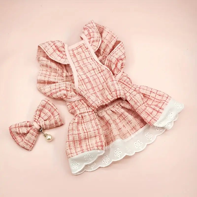 VESTIDO COLOR ROSA TWEED CON MOÑO